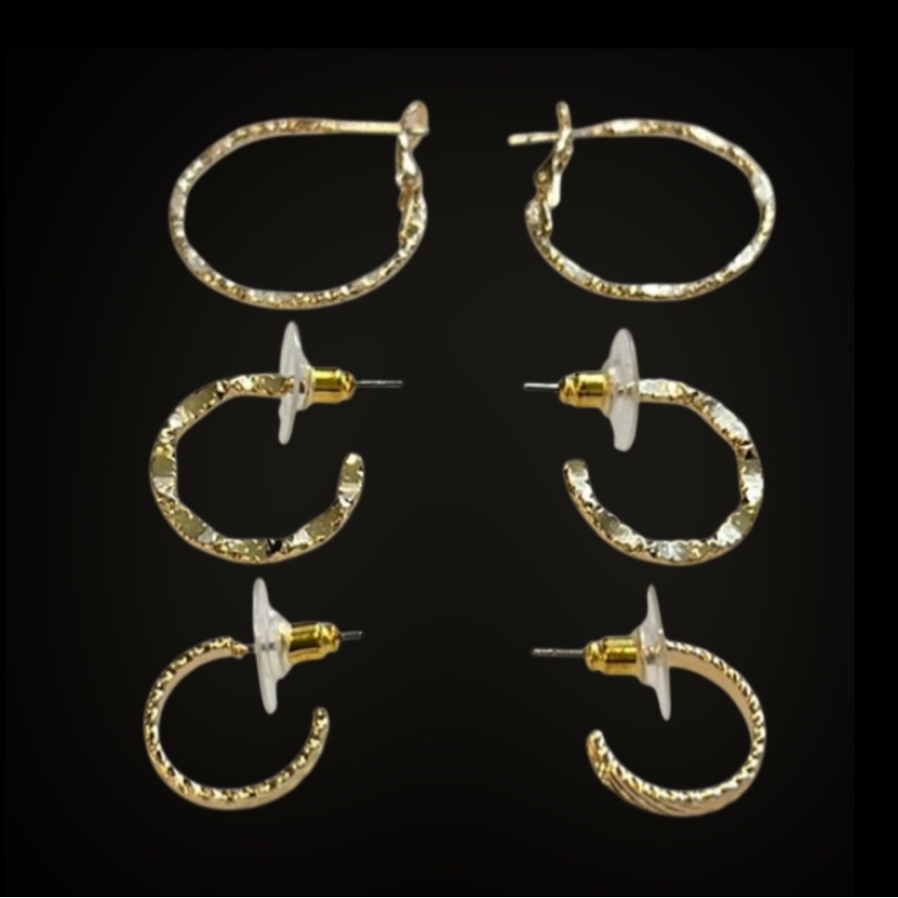 Earrings Gold-Tone Textured Hoop Earrings 3 pair